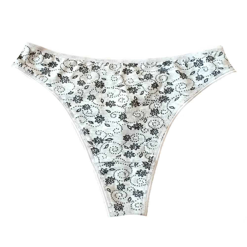 Jeff & Co Grey Printed Cotton Thong Panty freeshipping - French Daina